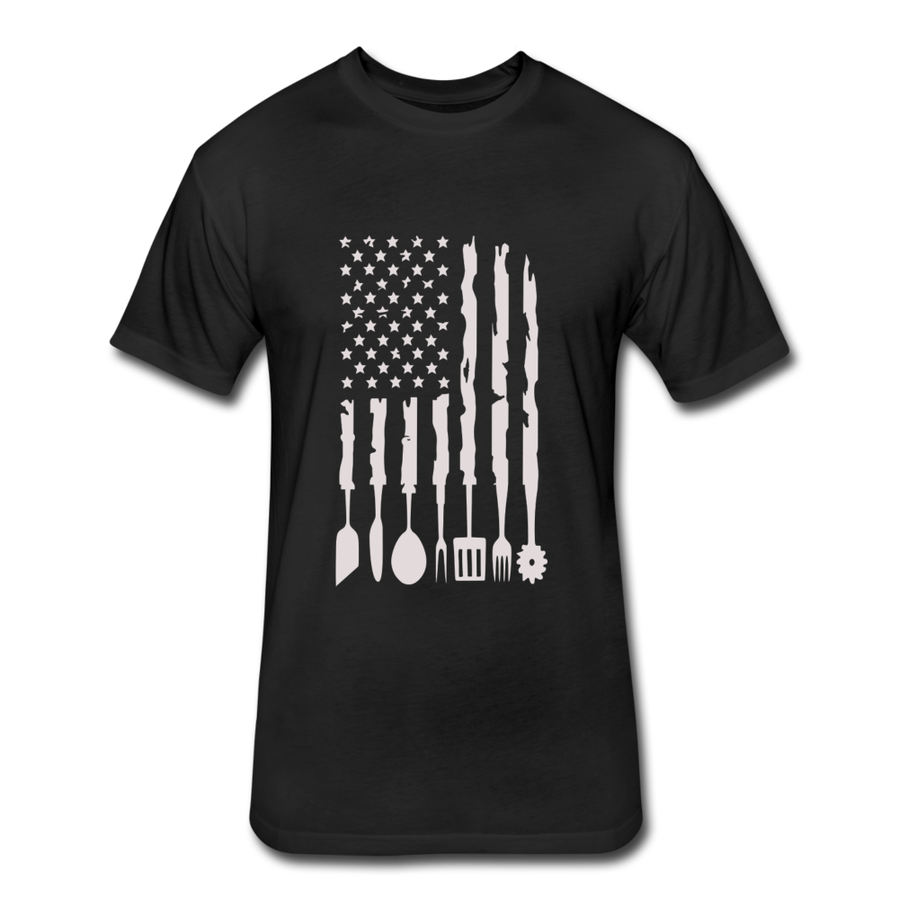 Distressed BBQ Utensil American Flag T-Shirt - black
