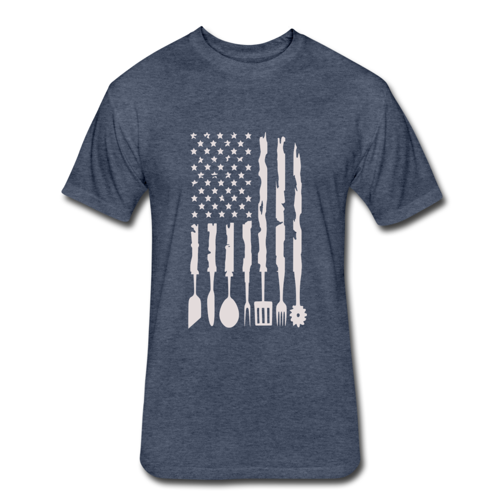 Distressed BBQ Utensil American Flag T-Shirt - heather navy