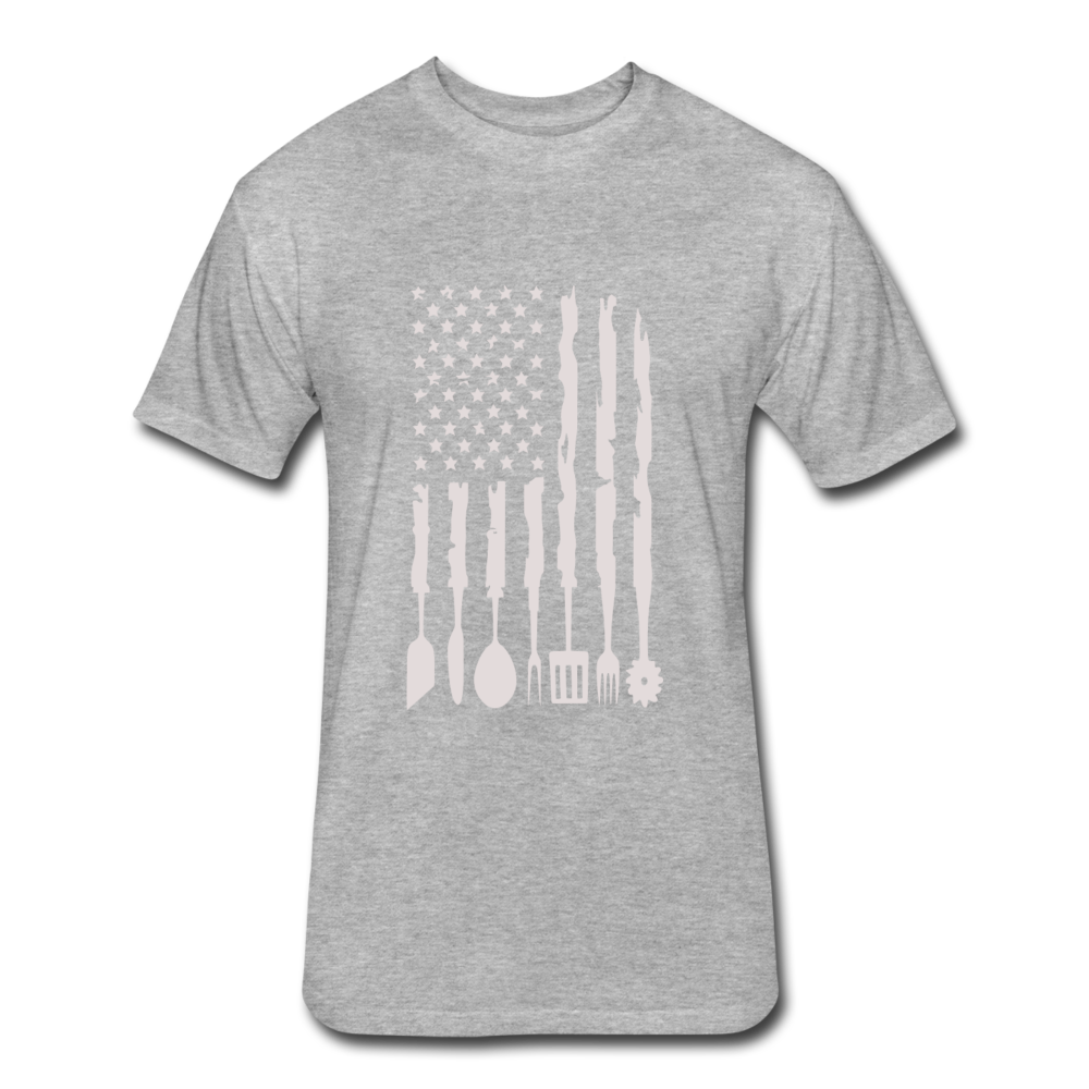 Distressed BBQ Utensil American Flag T-Shirt - heather gray