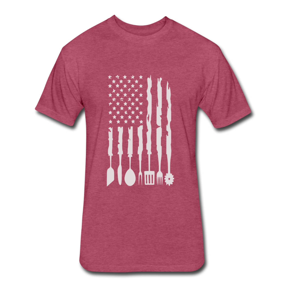 Distressed BBQ Utensil American Flag T-Shirt - heather burgundy