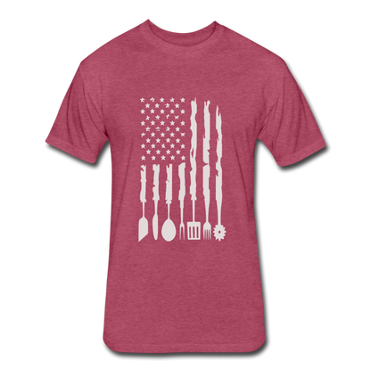 Distressed BBQ Utensil American Flag T-Shirt - heather burgundy