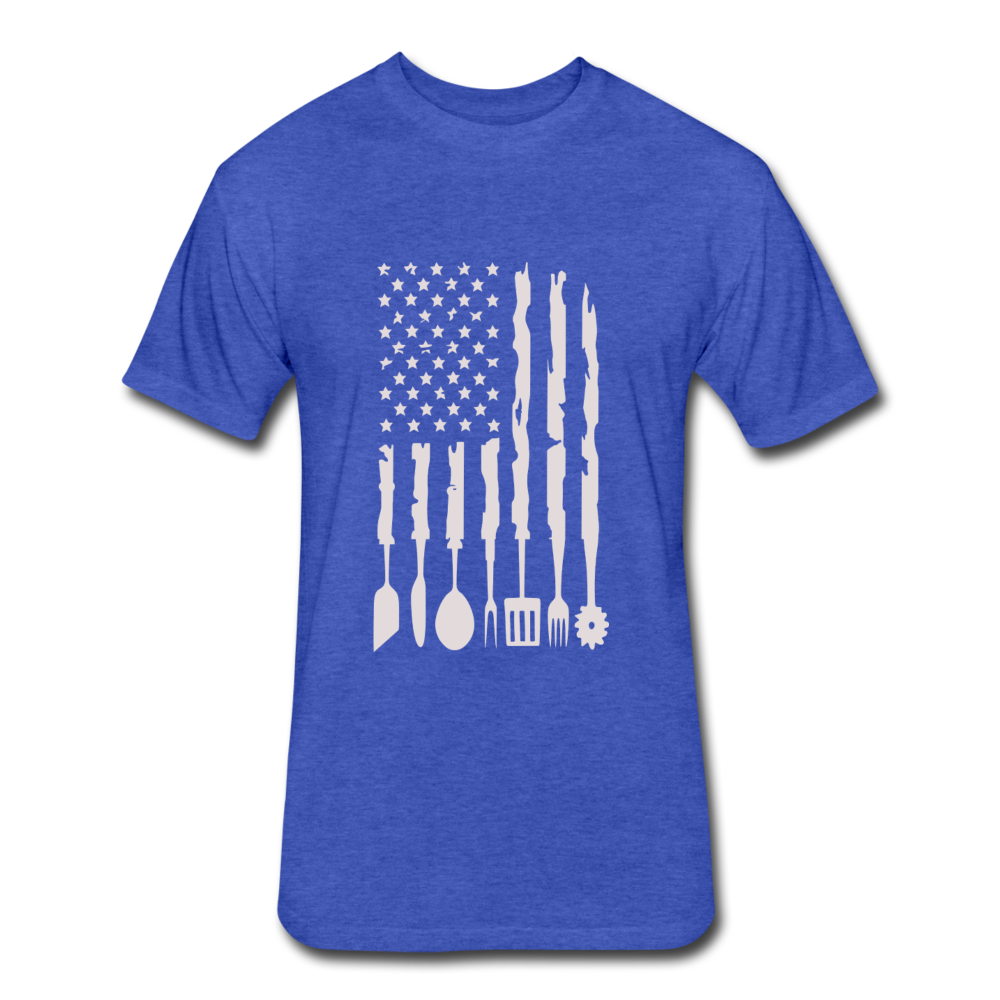 Distressed BBQ Utensil American Flag T-Shirt - heather royal