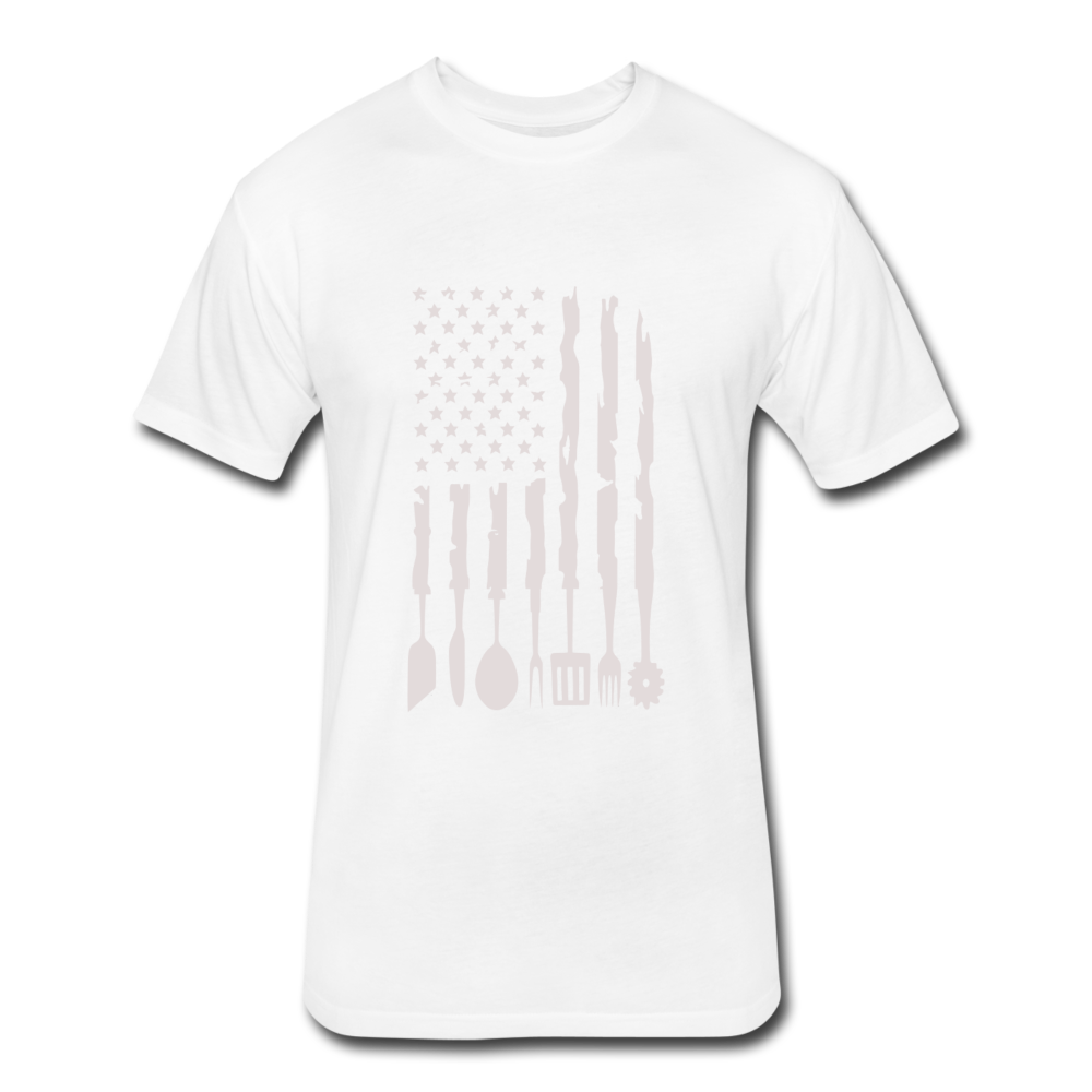 Distressed BBQ Utensil American Flag T-Shirt - white