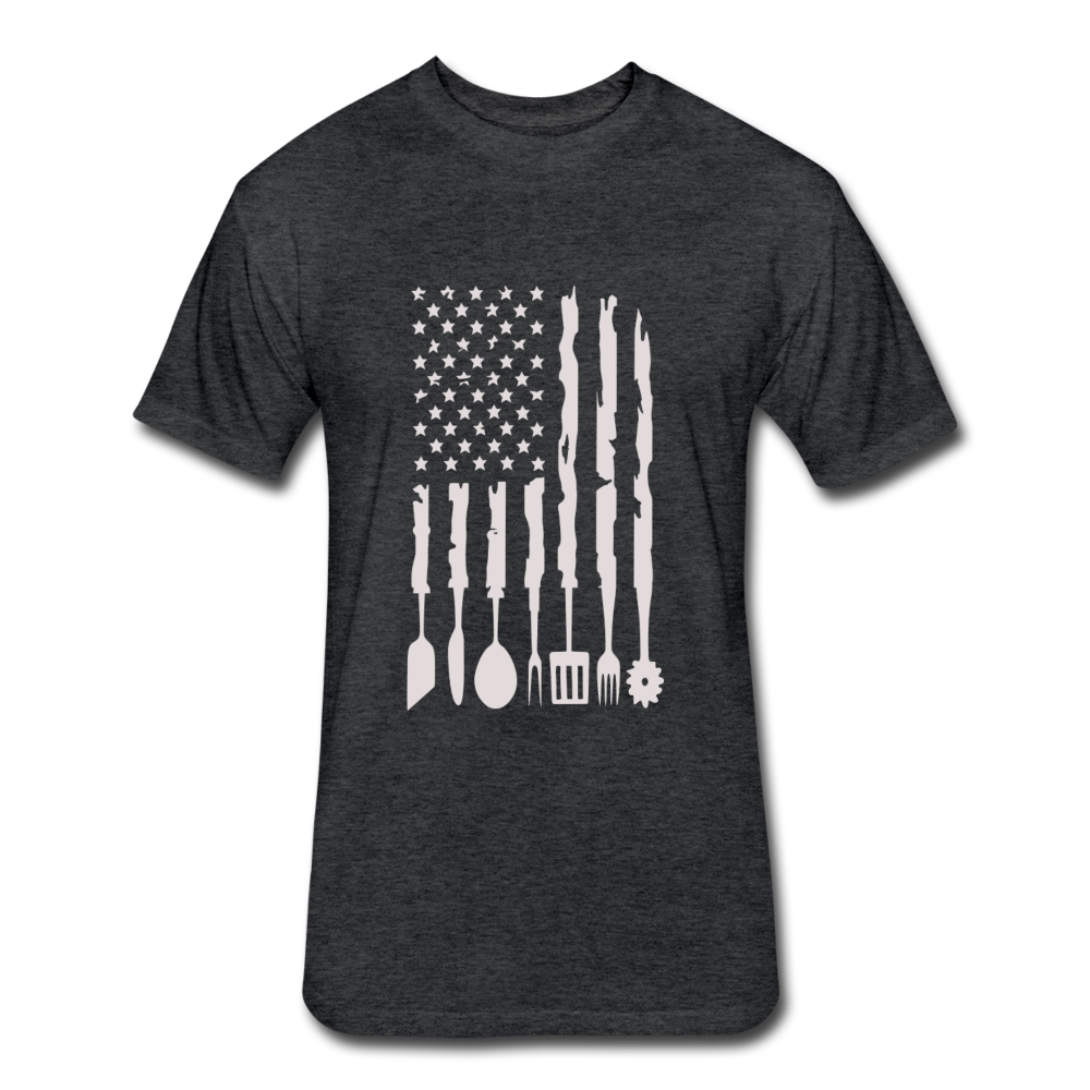 Distressed BBQ Utensil American Flag T-Shirt - heather black