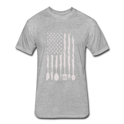 Distressed BBQ Utensil American Flag T-Shirt - heather gray