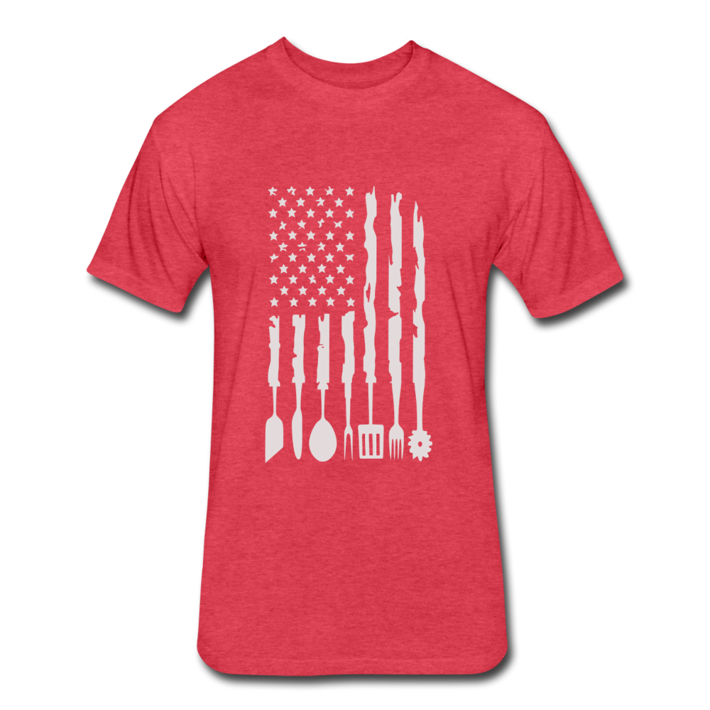 Distressed BBQ Utensil American Flag T-Shirt - heather red