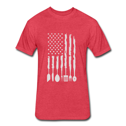 Distressed BBQ Utensil American Flag T-Shirt - heather red