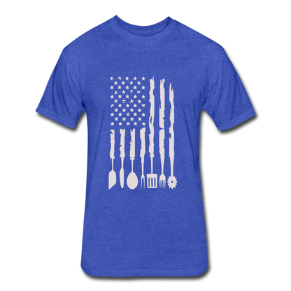 Distressed BBQ Utensil American Flag T-Shirt - heather royal