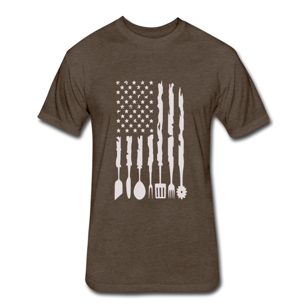 Distressed BBQ Utensil American Flag T-Shirt - heather espresso