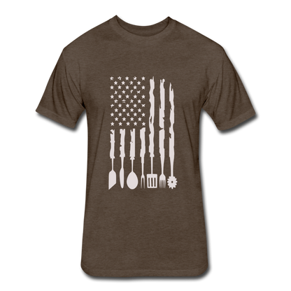 Distressed BBQ Utensil American Flag T-Shirt - heather espresso